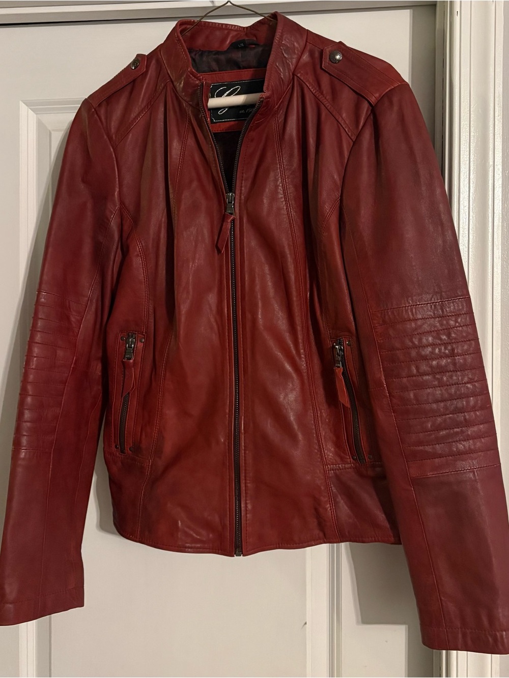 Vintage GUESS Burgundy Moto Jacket Leather Jacket Women’s Large